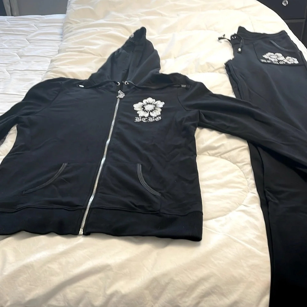 Black BCBG Embellished Zip Hoodie and Pants Set Size M (FREE Shipping)